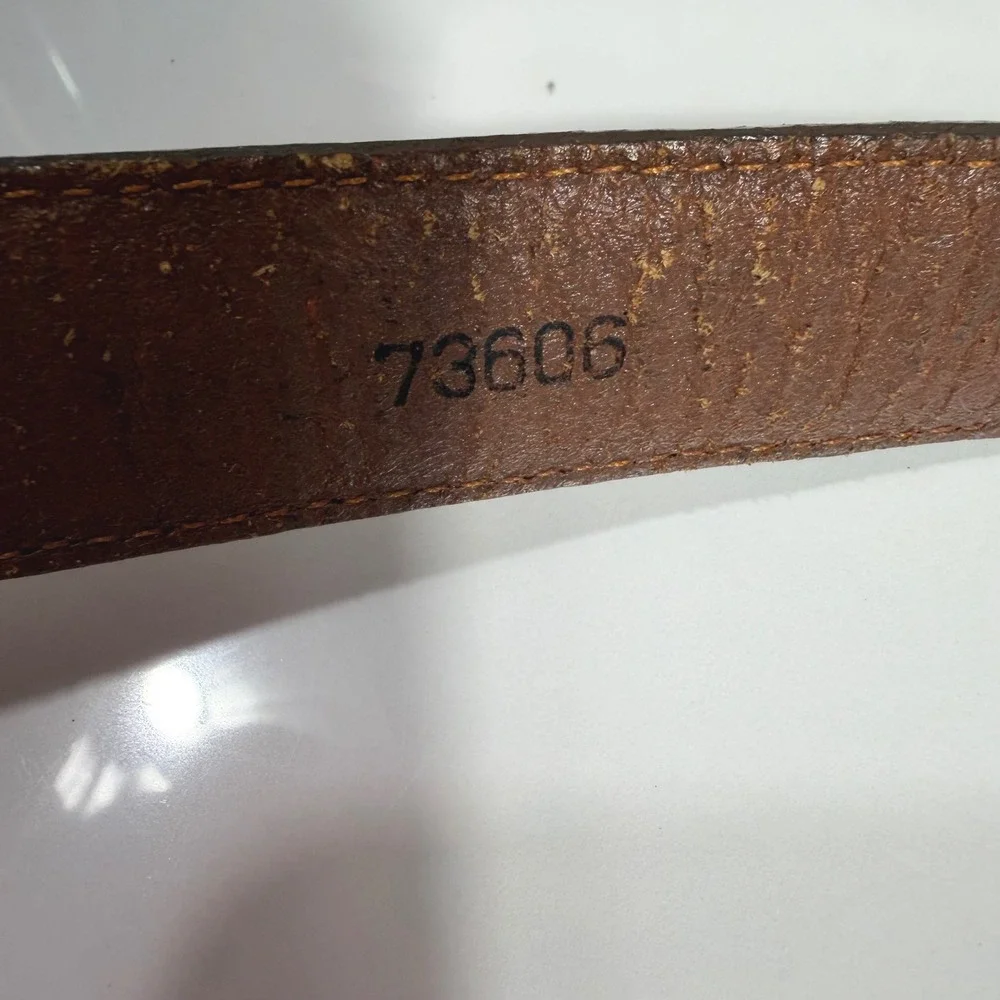 Brighton Vintage Brown Embossed Woven Leather Belt Brass Buckle 36.5